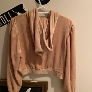 Tan Colored Cropped velvet like hoodie! Size L